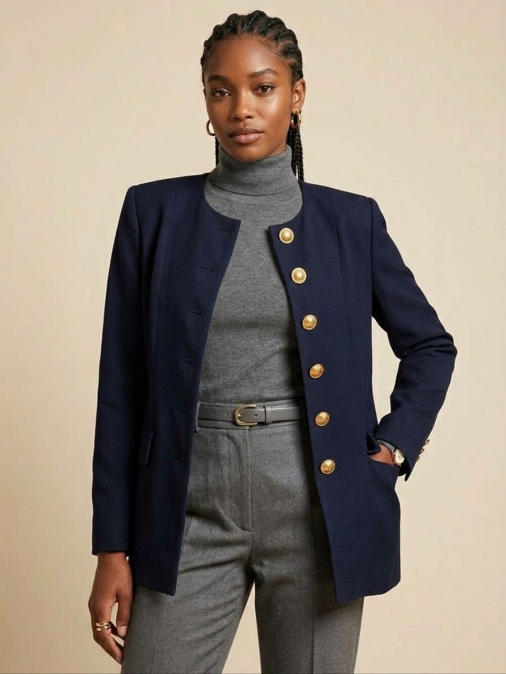 Yves Saint Laurent YSL Vintage 80s Blazer Gold Buttons Uniform Jacket Navy 38 6